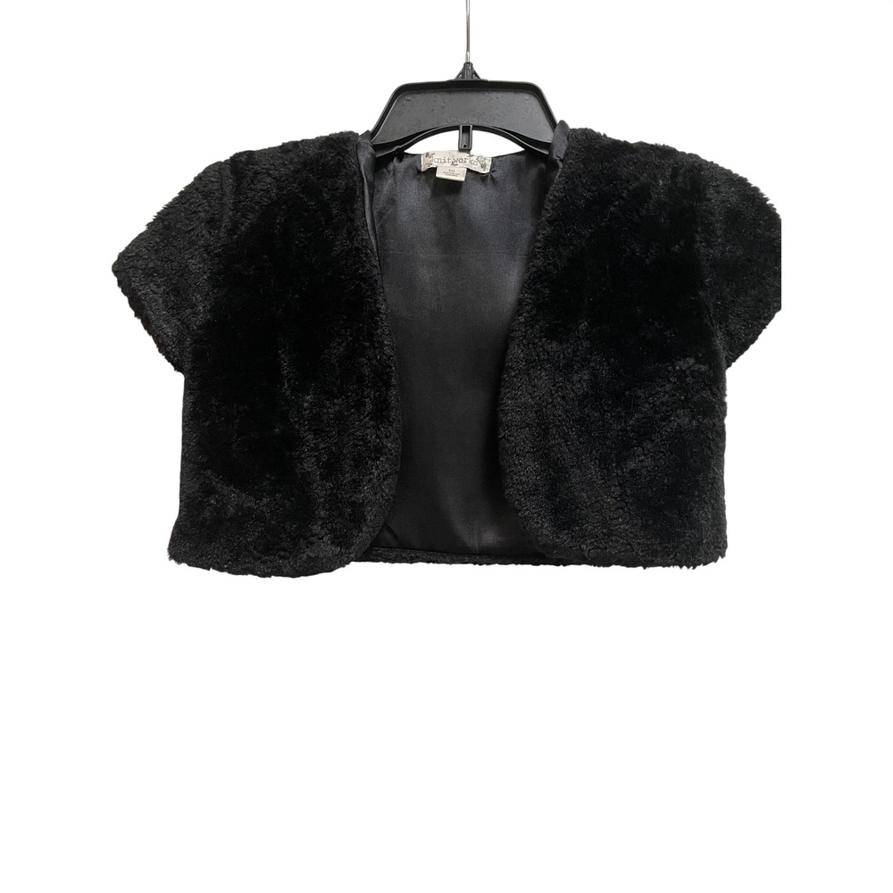 Knit Works Girls Black Velvet Shrug Bolero Cropped Jacket Size 10 Formal Dressy